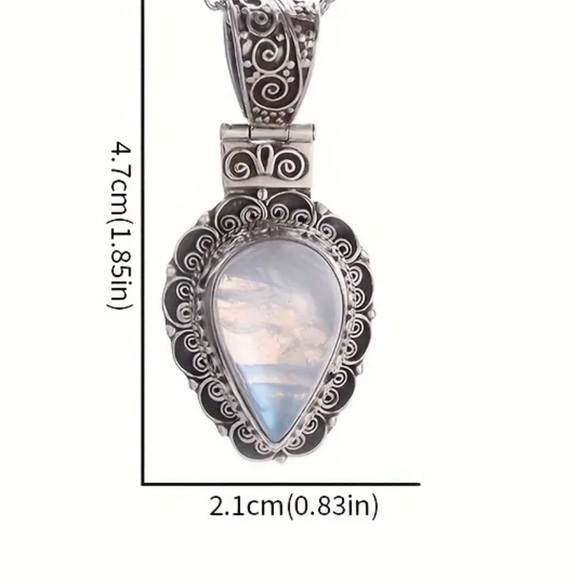 Blue Milky Opal, Simulated, Silver Plated Pendant, Black Beaded Boho Necklace - Picture 7 of 11